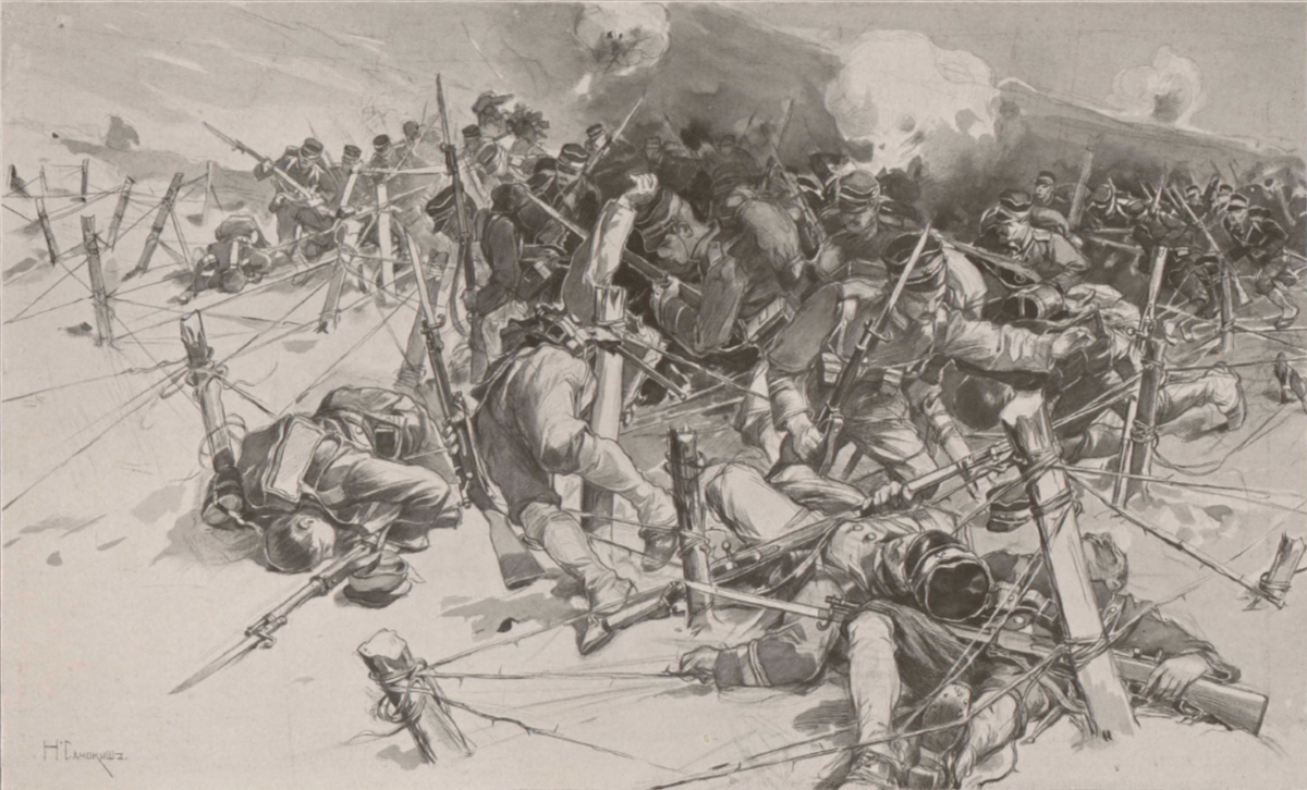 В  проволоке  под  шрапнелью