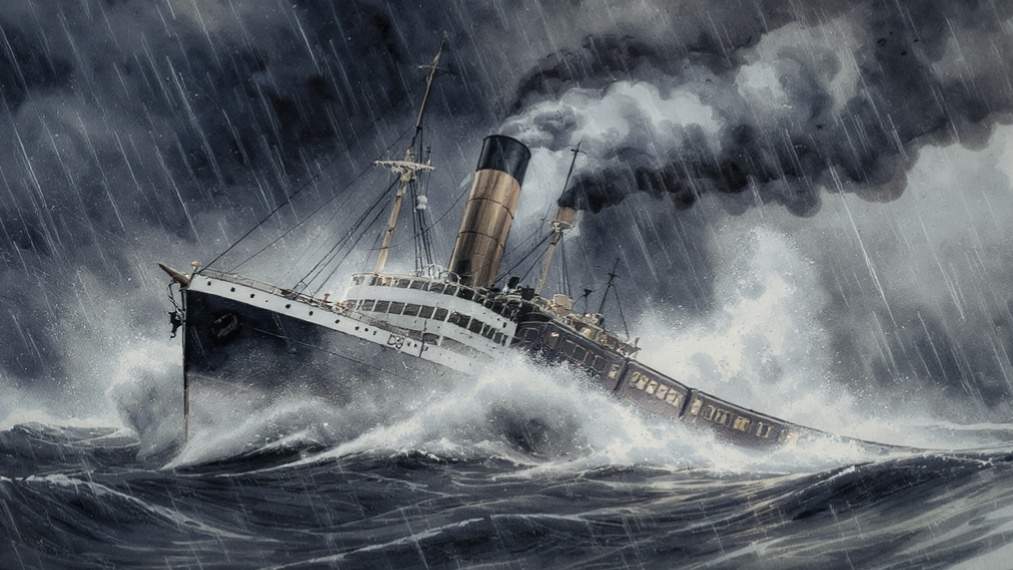 Единственное в истории столкновение корабля с поездом, говорили они. Как выяснилось, такие картинки только разве что по воле воображения рисовать, не более.