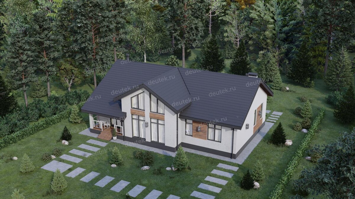 Проект одноэтажного дома 122 м2 со вторым светом и террасой