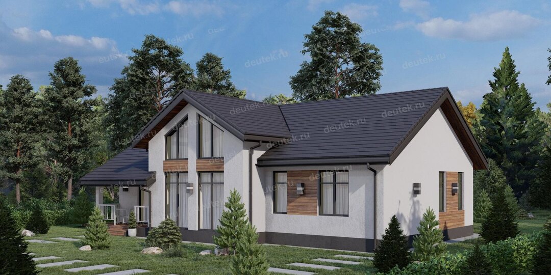 Проект одноэтажного дома 122 м2 со вторым светом и террасой