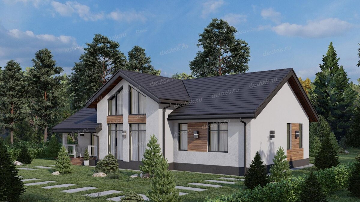 Проект одноэтажного дома 122 м2 со вторым светом и террасой