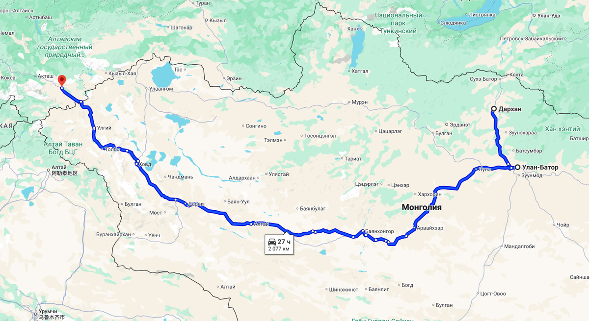 Маршрут по Монголии