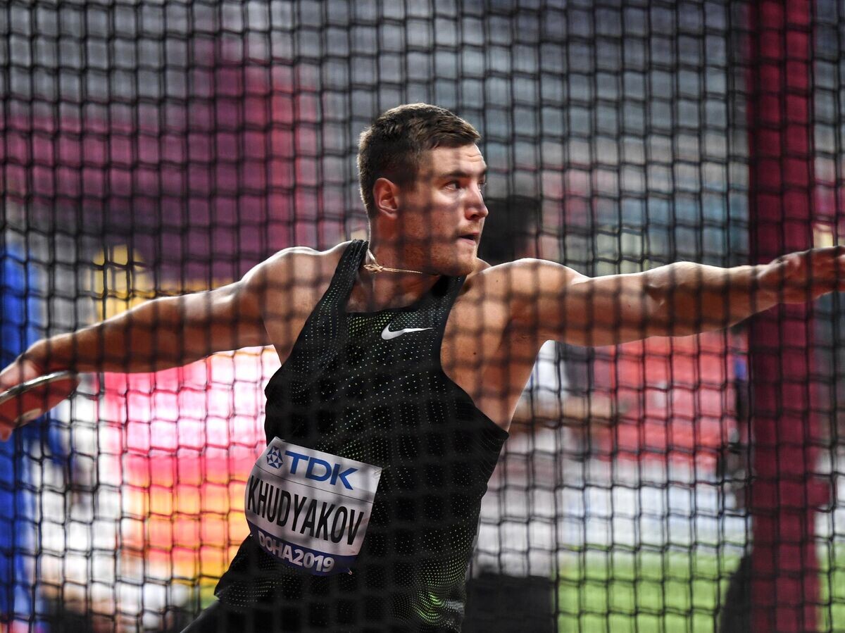    Российский спортсмен Алексей Худяков в квалификационных соревнованиях по метанию диска среди мужчин на чемпионате мира по легкой атлетике 2019 в Дохе.© РИА Новости / Григорий Сысоев