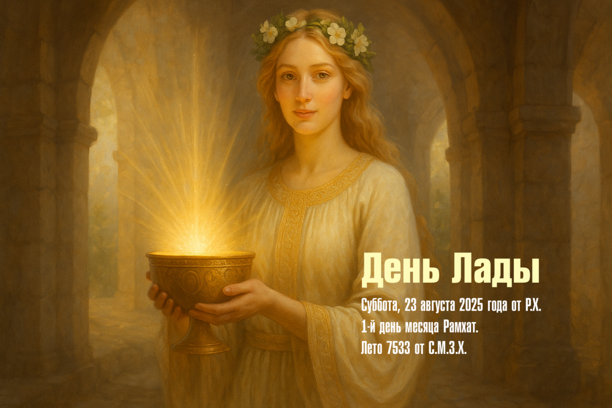 Матерь Лада есть Основа Миров, что соединяет сердца. Где Её свет – там мир и согласие. Она держит Чашу, полную любви и радости, и изливает её в души людские.