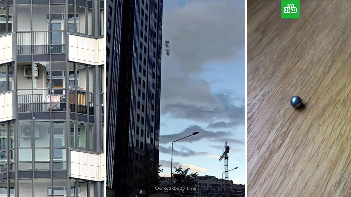    Окна жилого дома в Петербурге повреждены при падении БПЛА: кадры с места