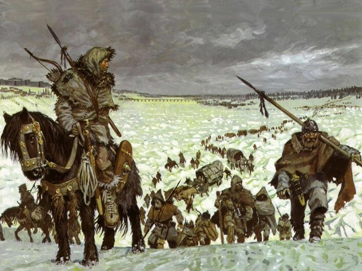 Будущие индоиранские германцы покидают холодную будущую Русь и отправляются в теплые края в Западной Европе