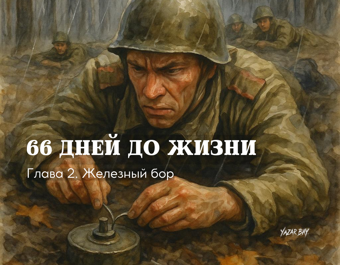 Советский сапер Дмитрий Яблочкин обезвреживает немецкую мину в осеннем лесу во время опасного задания со своим отрядом. ©Язар Бай.