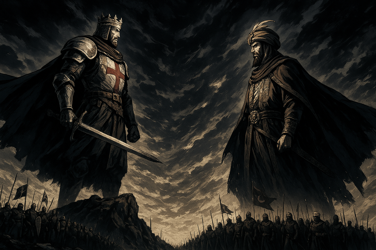 Визуализация события " Два лидера на поле боя " (создано с помощью нейросети)