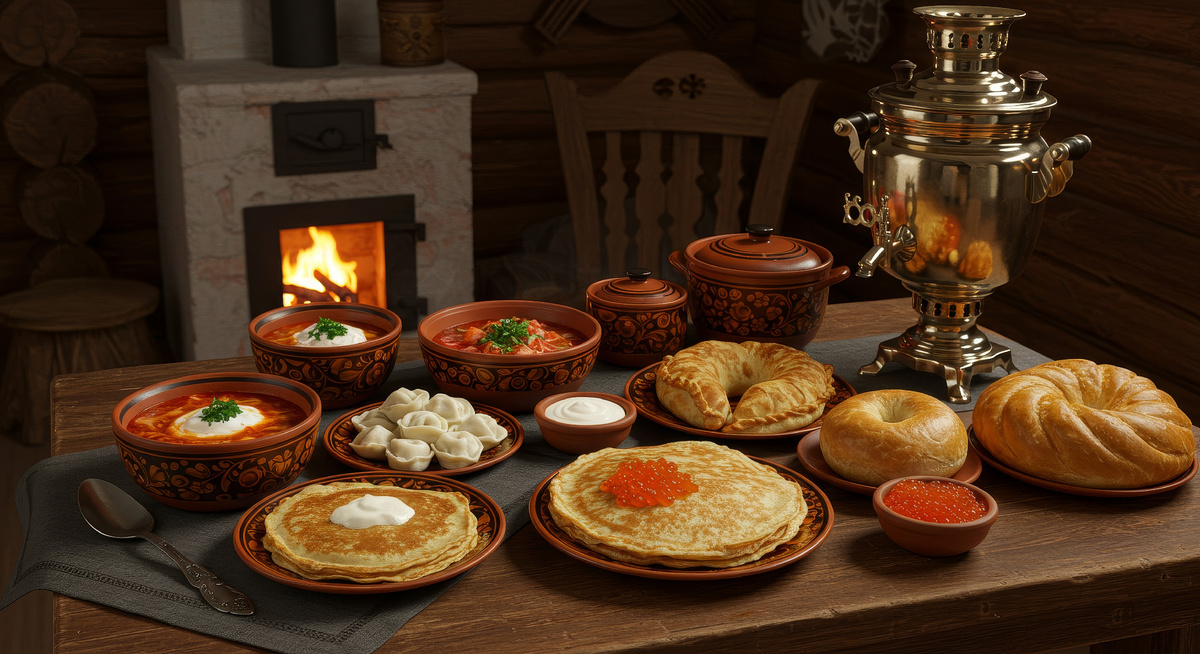 Блюда русской кухни на столе