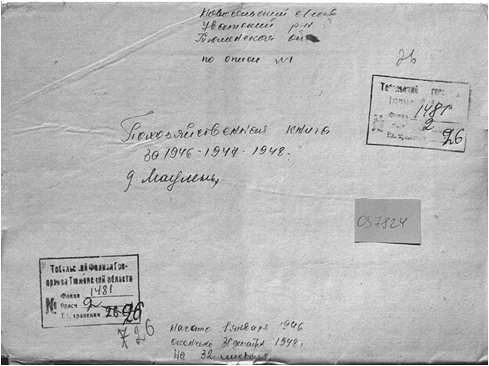 Рис.1.Титульный лист архивного дела "Похозяйственная книга д. Маулень”