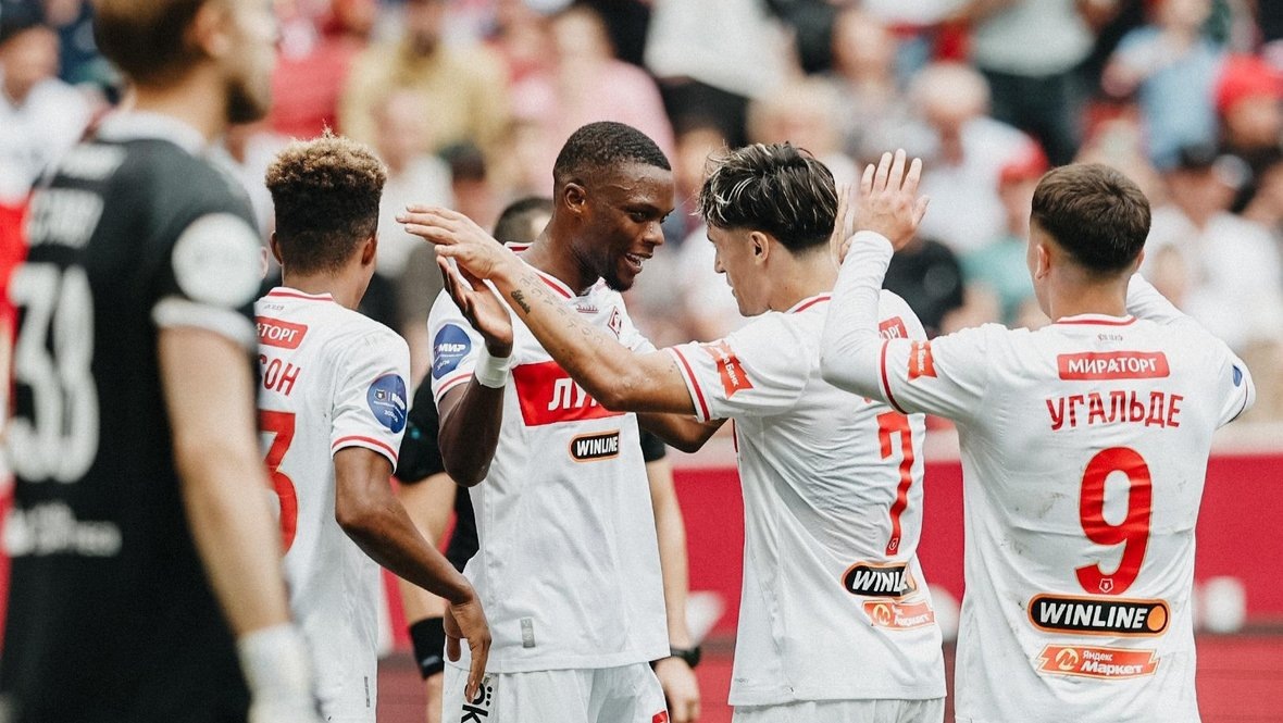    Футболисты «Спартака» празднуют гол в ворота «Рубина» в матче 6-го тура РПЛ 23 августа. ФК «Спартак»