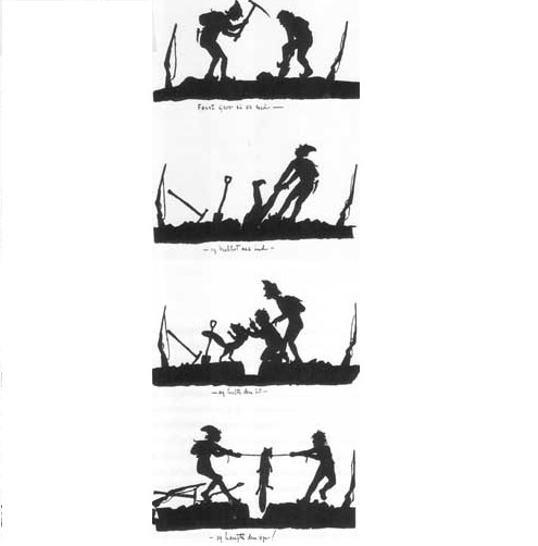 Силуэтный рисунок Йохана Корена. Серия изображает охоту на лис на Новой Земле во время экспедиции Биркеланда по наблюдению за северным сиянием в 1902–1903 годах.