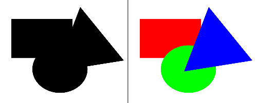 В очертаниях слева мы "угадываем" наиболее понятные для восприятия формы: прямоугольник, круг, треугольние