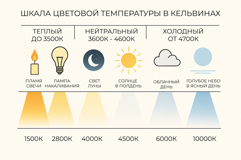 Шкала цветовой температуры в Кельвинах (инфографика: ch-antogi.ru)