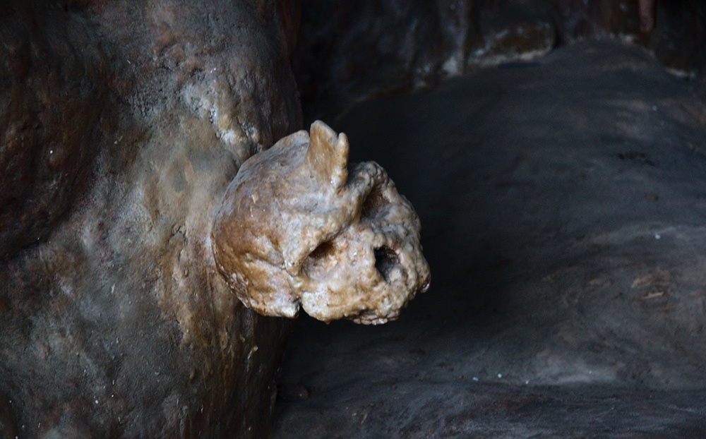 Череп из пещеры Петралон, сросшийся со скальной породой за сотни тысяч лет