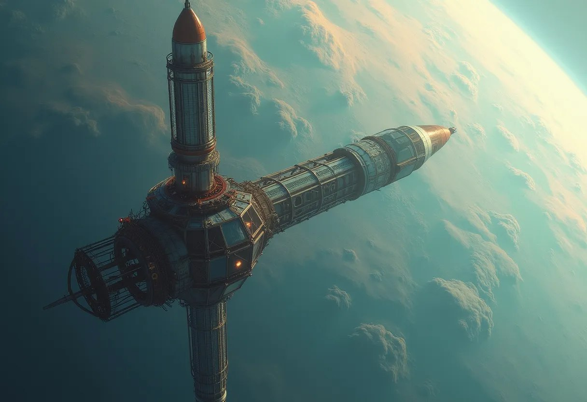 Орбитальная станция принимает кабину космического лифта