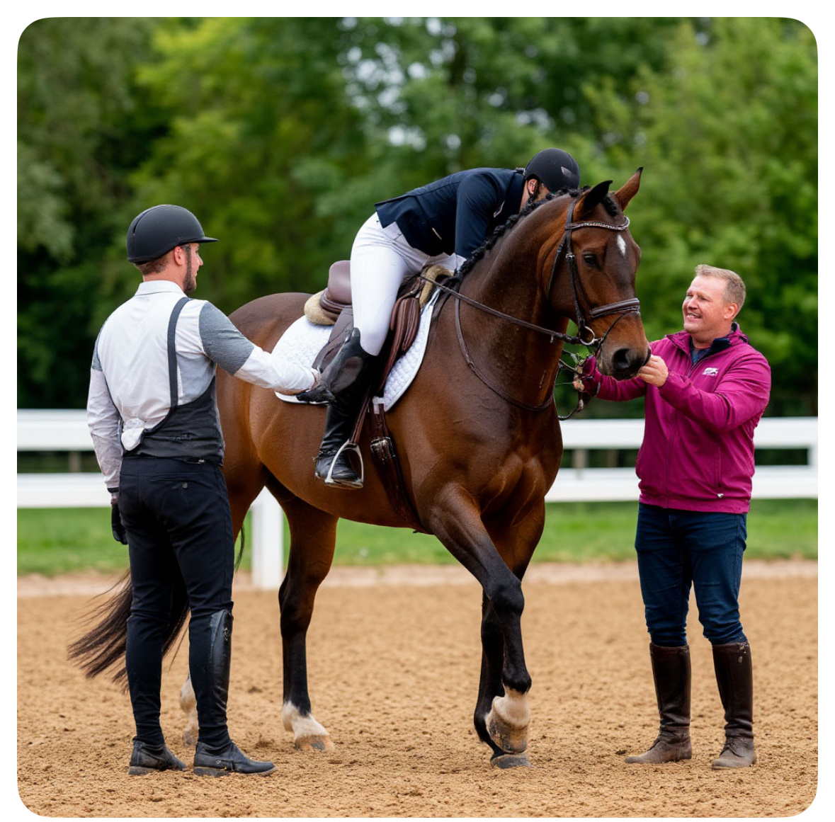 На картинке идиллия, какой ее видит ИИ по запросу «всадник впервые садится на лошадь». Так не будет!!!  