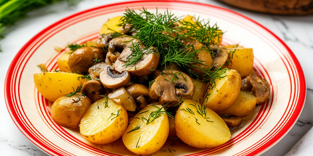 Вареная картошечка с жареными шампиньонами - просто и вкусно.
