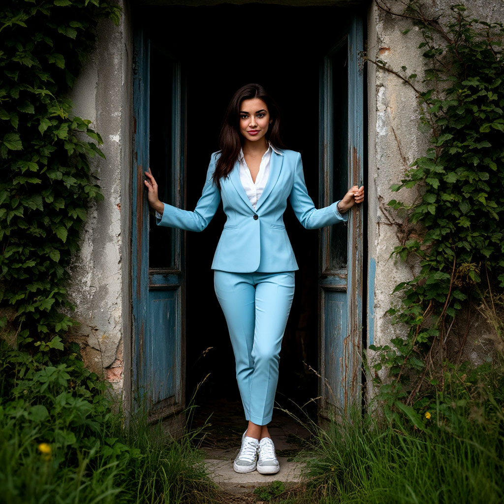 Деловая девушка в деревне.