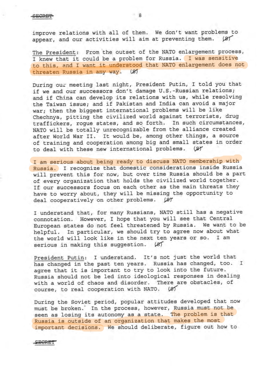 Расскереченный диалог Путина и Клинтона о России в НАТО 