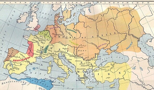 Карта империи гуннов. Фото из свободных источников в Интернете.