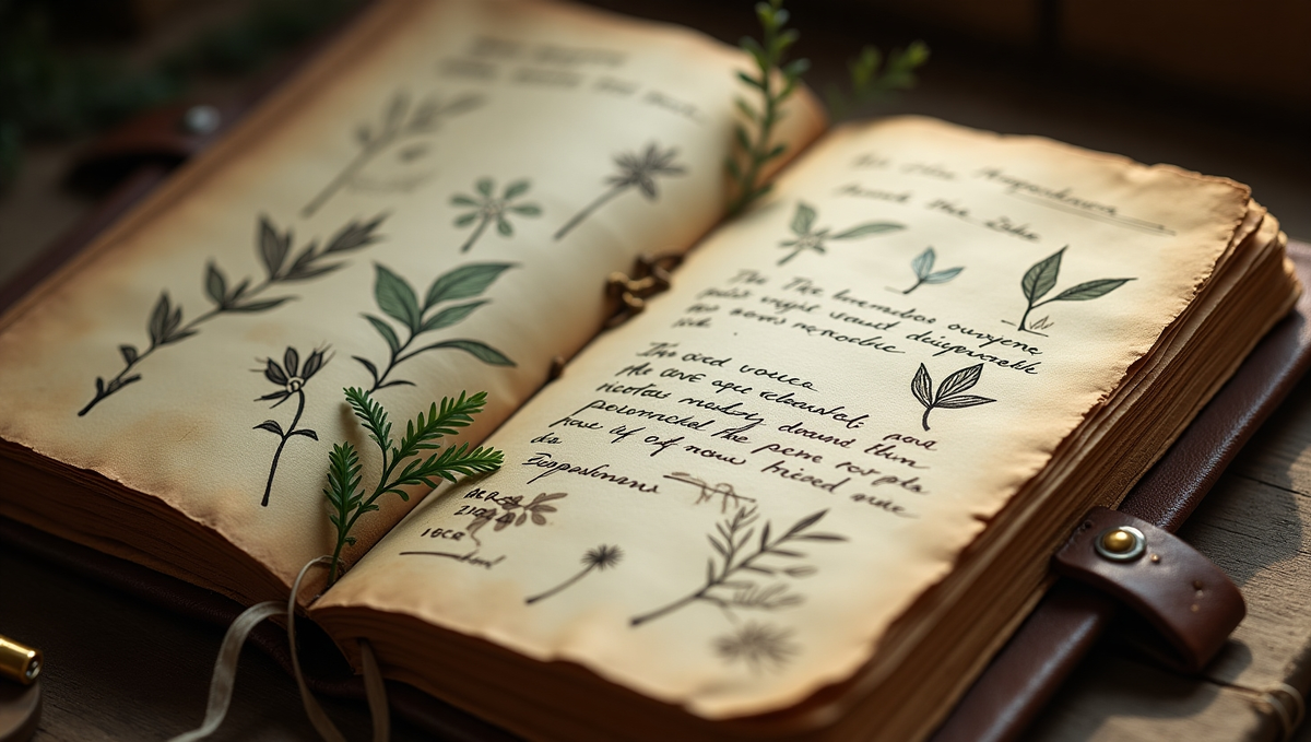 Полевой дневник декабриста с зарисовками растений и тайными военными пометками на полях.