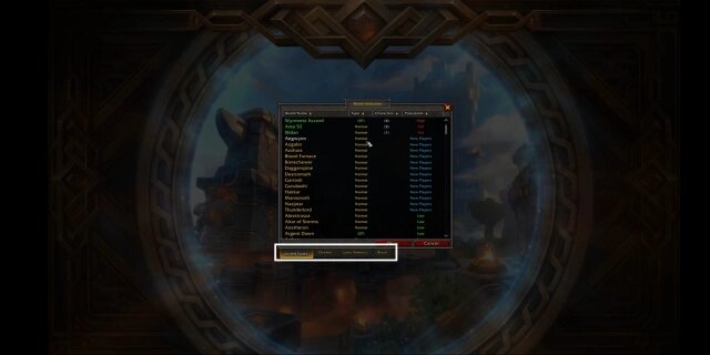    Выбор сервера в World of Warcraft