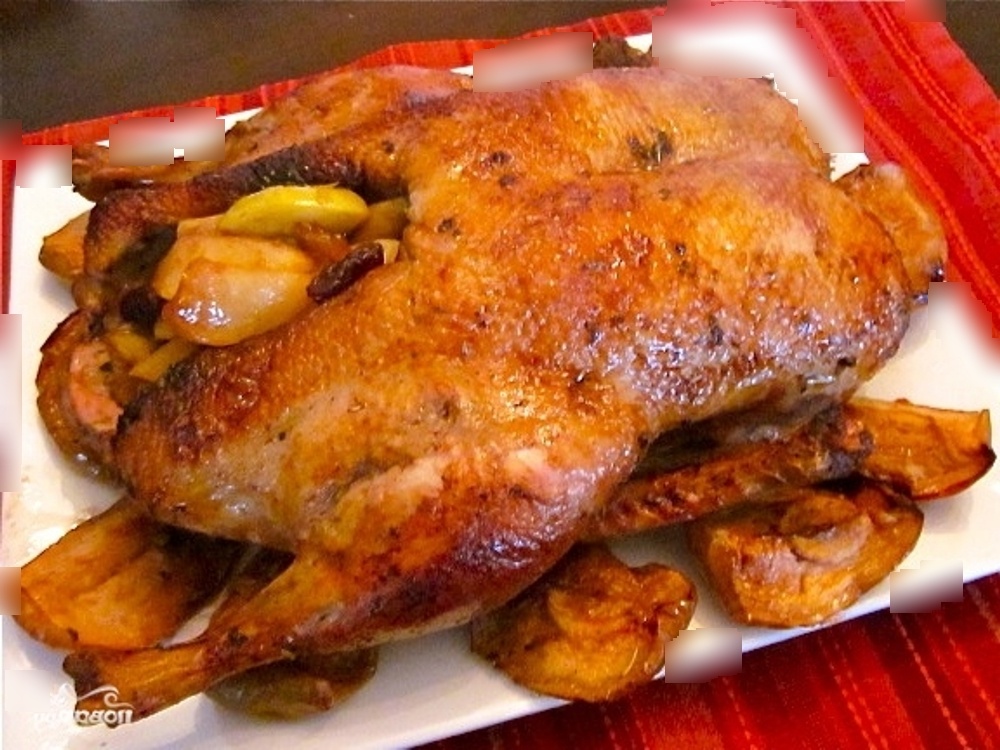 Курица с яблоками и мёдом.