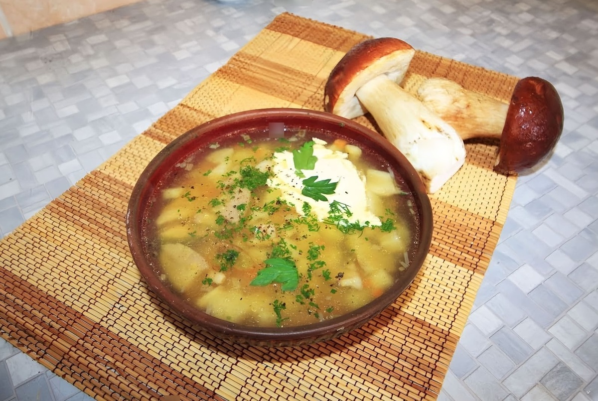 Грибной суп из лесных грибов.