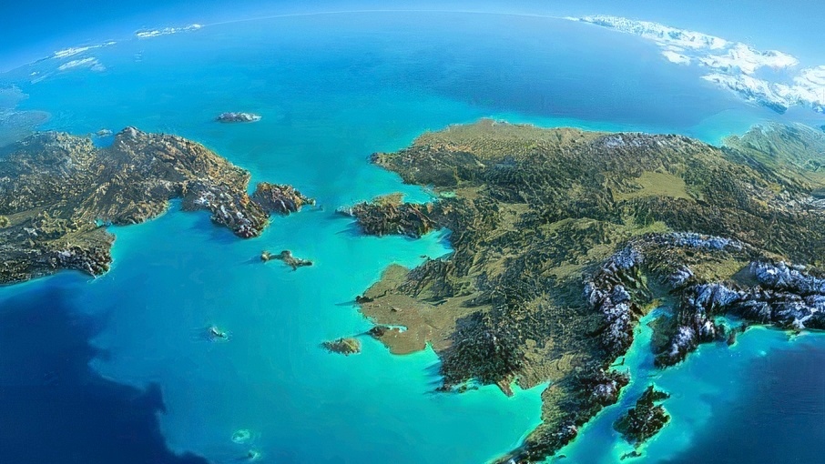 Вид из космоса на Чукотку, Аляску и Берингов пролив