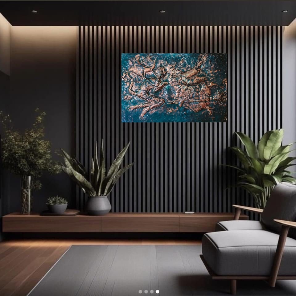 Чеканка . "Похищение месяца".  По произведению Н.В. Гоголя . Вечера на хуторе близ Диканьки. 58 х87 Медь. Багет . Иркутск 2020 г.