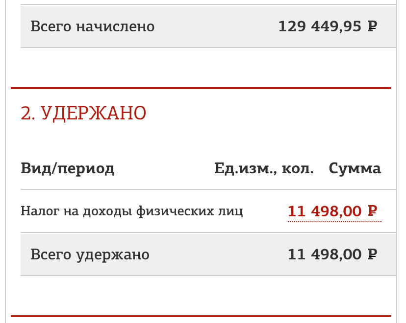 Сумма моих ежемесячных налоговых удержаний.