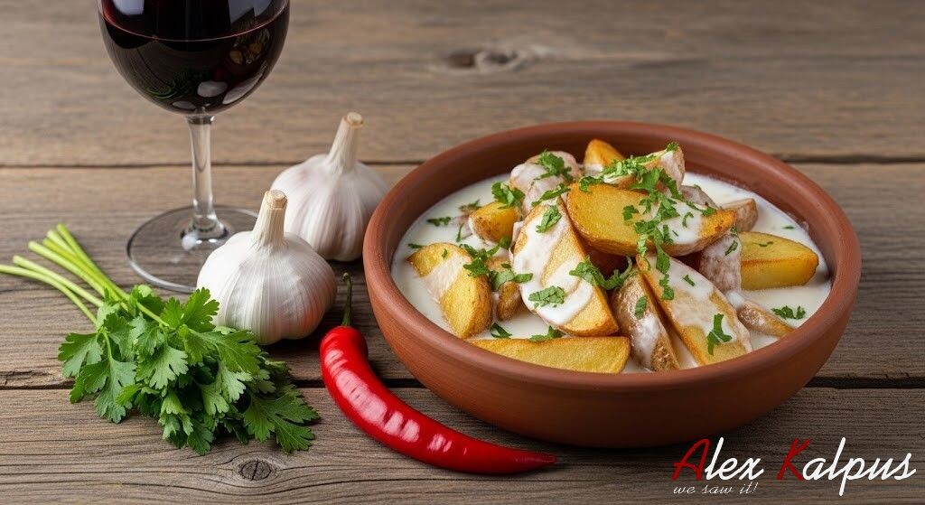 Картофель шкмерулад: рецепт популярного грузинского блюда. Версия с изначально жареной картошкой и более густым соусом на основе овечьего молока