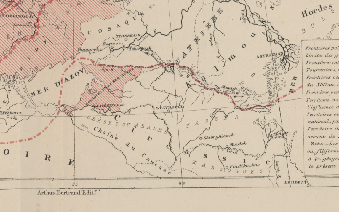 Черкесия на карте издания "Путешествие в Южную Россию и Крым через Венгрию, Валахию и Молдавию, совершенное в 1837 году господином Анатолем де Демидофф"