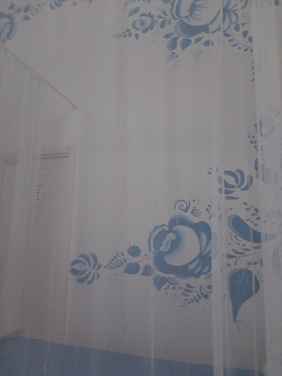 В номере нижегородской гостиницы. обитала тут несколько дней, так как провайдер кинул с подключением проводного интернета в районе, где живут дети. Стены с "элементами" гжеля. Сколько труда понадобилось на такую красоту! Эдакий "балдахинчик" из тюля над моей кроватью немного помешал сделать качественный снимок