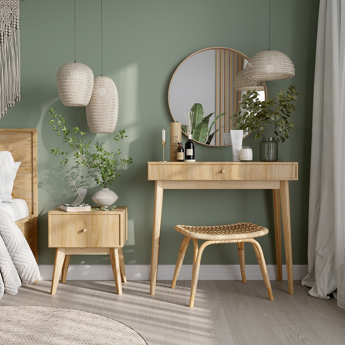 Тумба прикроватная Элеганс LAGOM, с ящиком - 4391861441; Туалетный столик Элеганс LAGOM, с ящиком - 4391918107