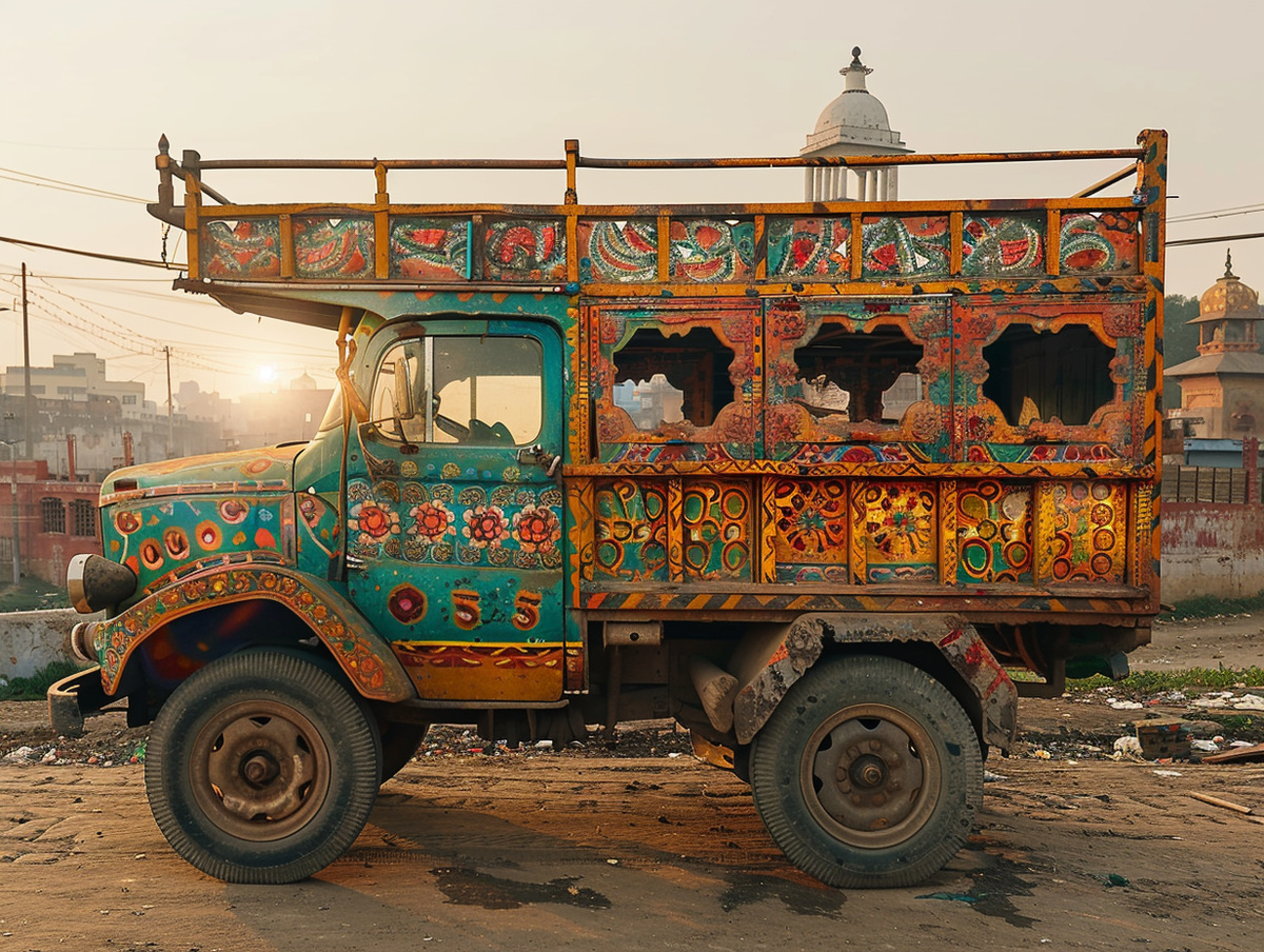 Шедевр джугаад-искусства: расписной грузовик превращен в произведение народного творчества! Яркие узоры и орнаменты — это не просто декор, а способ выделиться среди тысяч одинаковых машин. Красота из простого металла и краски!