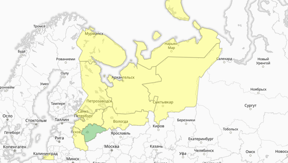    Прогностическая карта предупреждений для СЗФО Автор фото: meteoinfo.ru