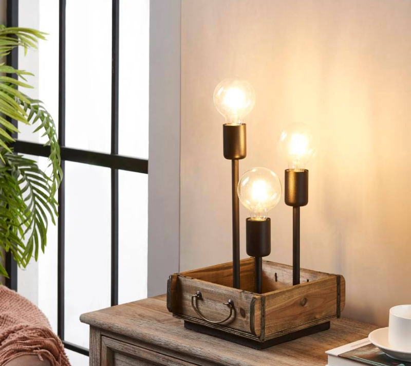 Настольная лампа WOOTTON черный/коричневый 43594