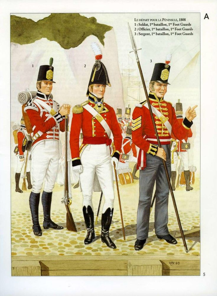 Форма британской армии 1808г: 1 — солдат, 2 — офицер, 3 — сержант