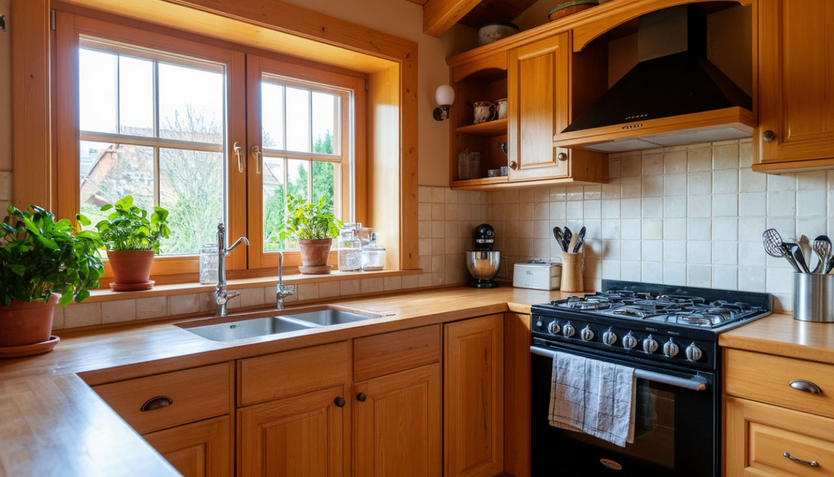 Установленное маленькое окно на кухне