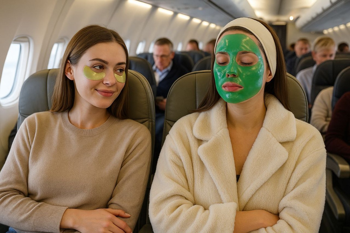 Когда-то женщины брали в дорогу вуали, теперь — маски. Символы времени меняются, но желание выглядеть безупречно в пути остаётся прежним.