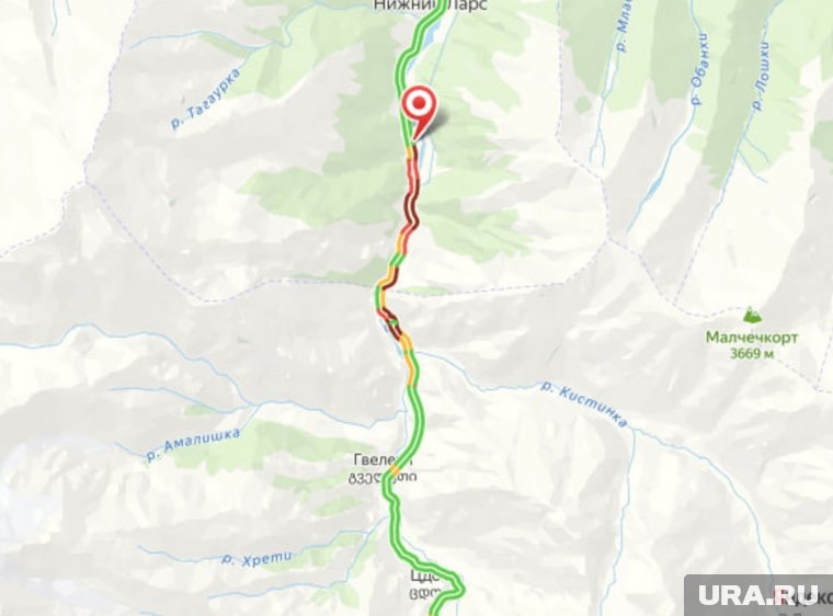 Текущая обстановка на КПП «Верхний Ларс»: со стороны Грузии огромные пробки. Фото: «Яндекс Карты»