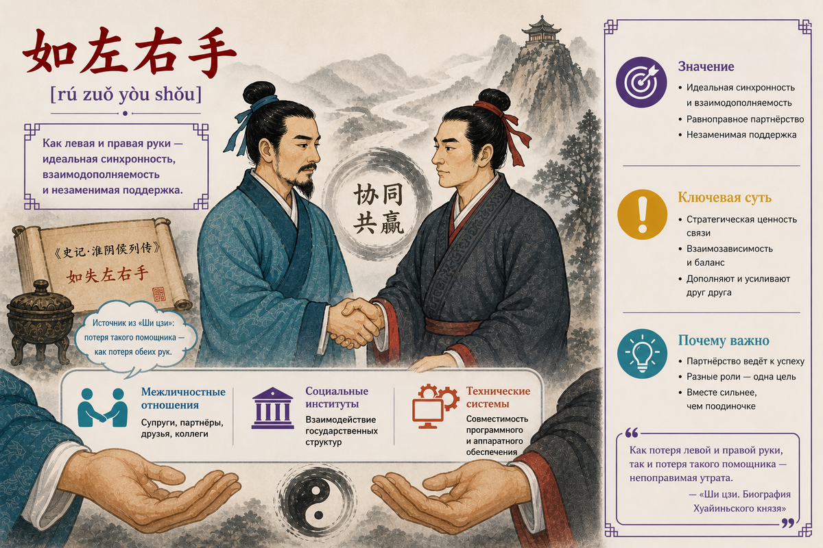 «如左右手» — правая или левая рука (обр. в знач.: первый помощник)