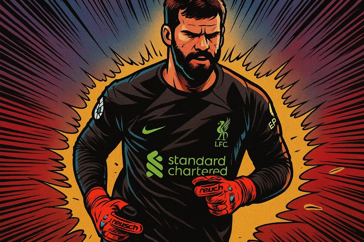 ЛИВЕРПУЛЬ, АНГЛИЯ — 29 ОКТЯБРЯ: вратарь «Ливерпуля» Алиссон Беккер во время матча Премьер-лиги между «Ливерпулем» и «Ноттингем Форест» на стадионе «Энфилд» 29 октября 2023 года