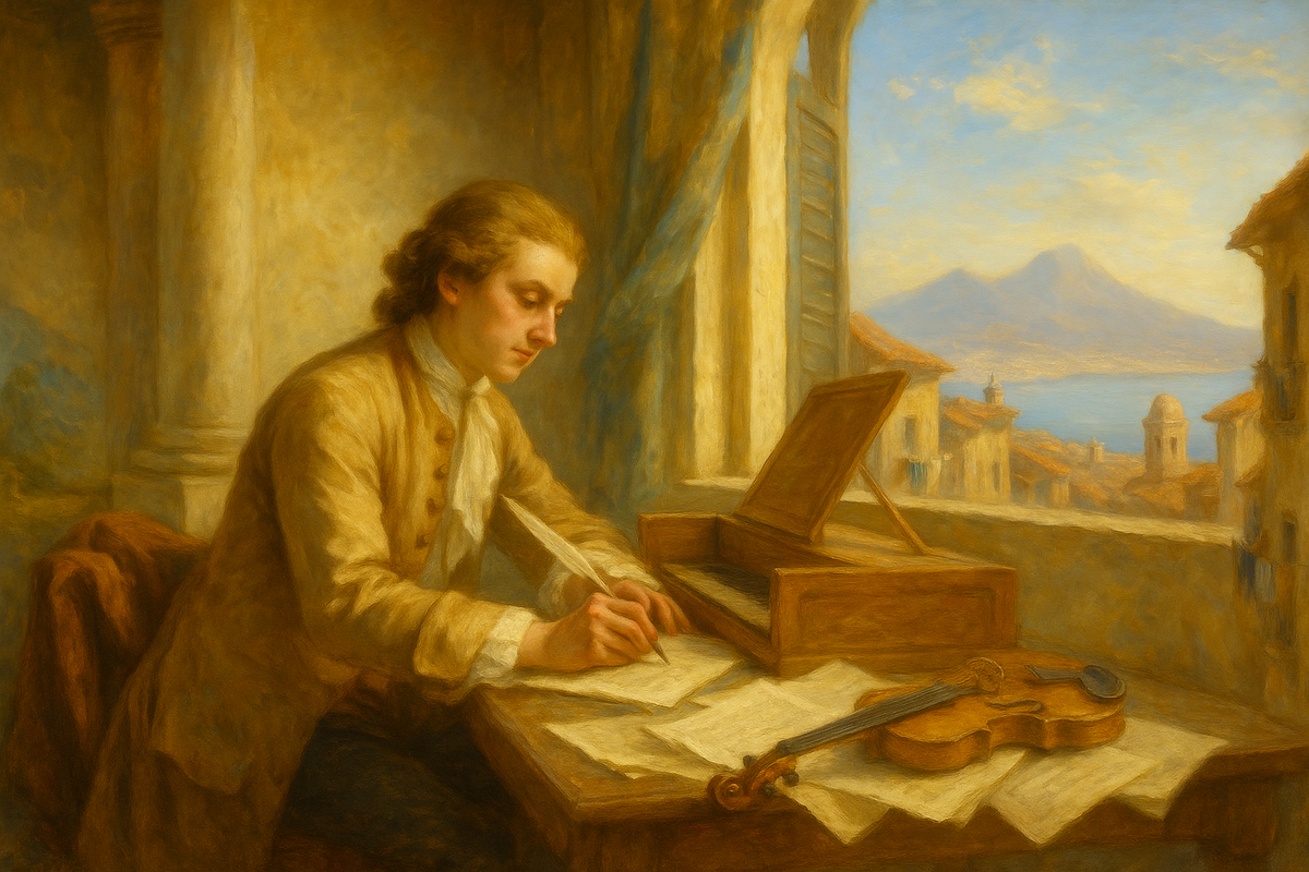 Маттео Капраника за работой над будущей оперой, Неаполь.