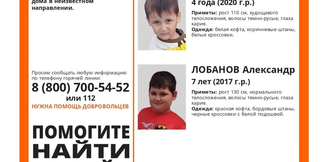 Два мальчика 4-х и 7-ми лет пропали в Томске, волонтерам нужна помощь