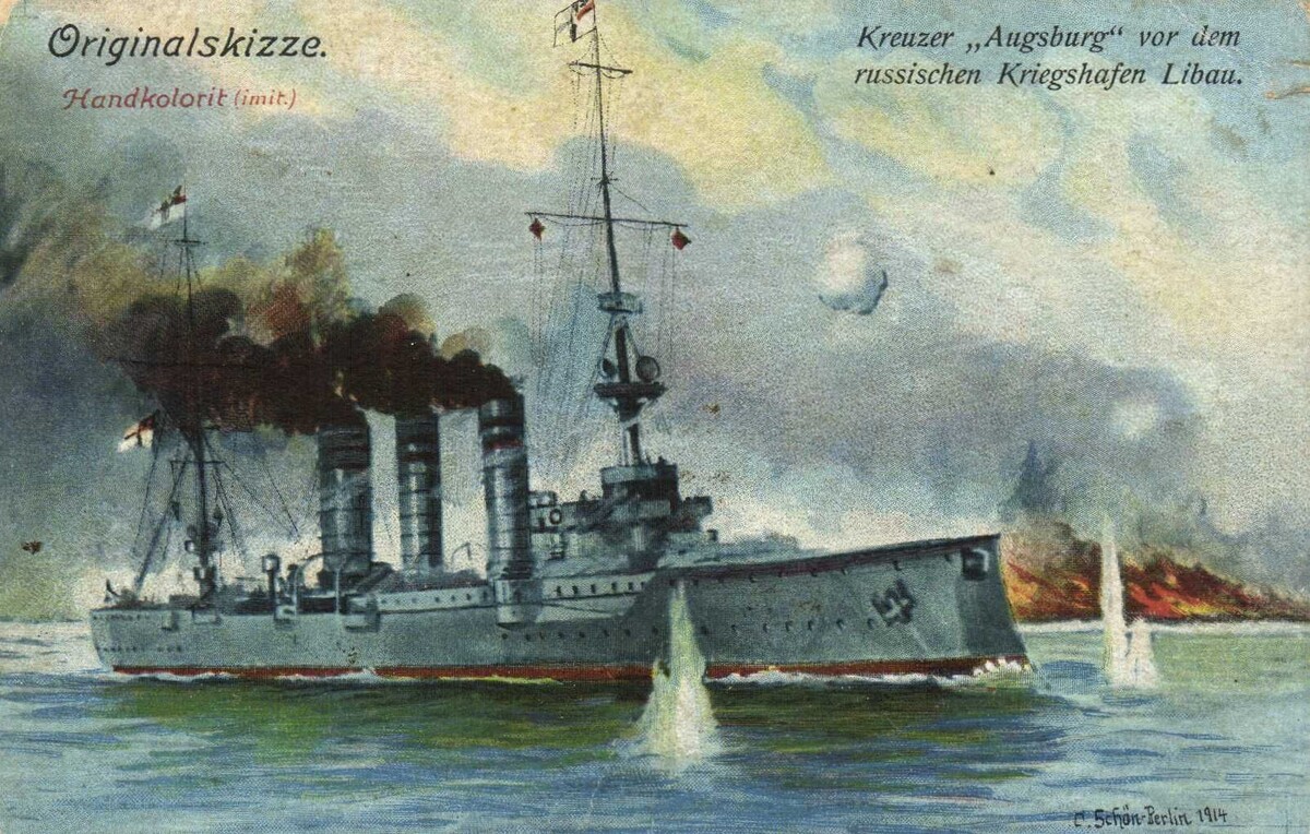 Лёгкий крейсер «Аугсбург» шалит у Либавы.