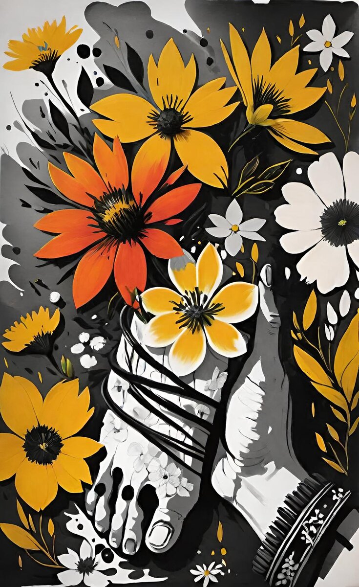 В лугах.  Иллюстрация создана с помощью нейросети DreamAl и программы Photoshop.