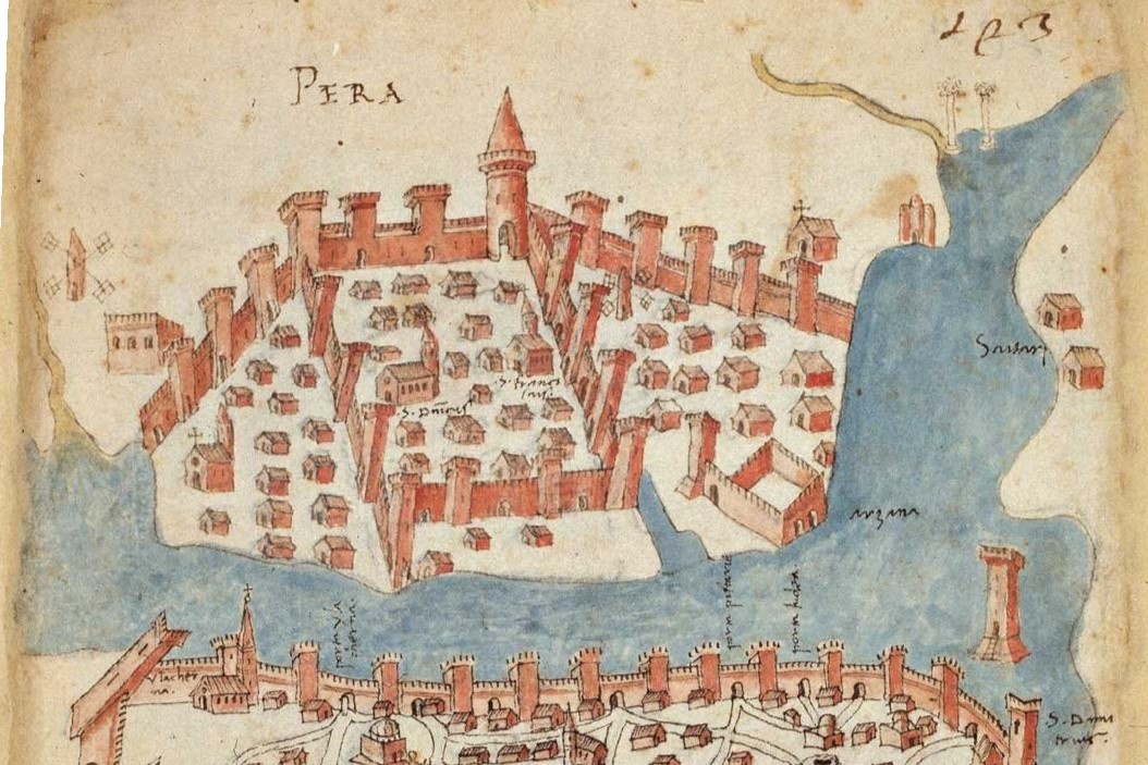 Генуэзская Галата на одном из самых старых картографических изображений Константинополя (Кристофоро Буондельмонти: «Книга островов в архипелаге», между 1420 и 1430 гг.). Фото из открытых интернет-источников